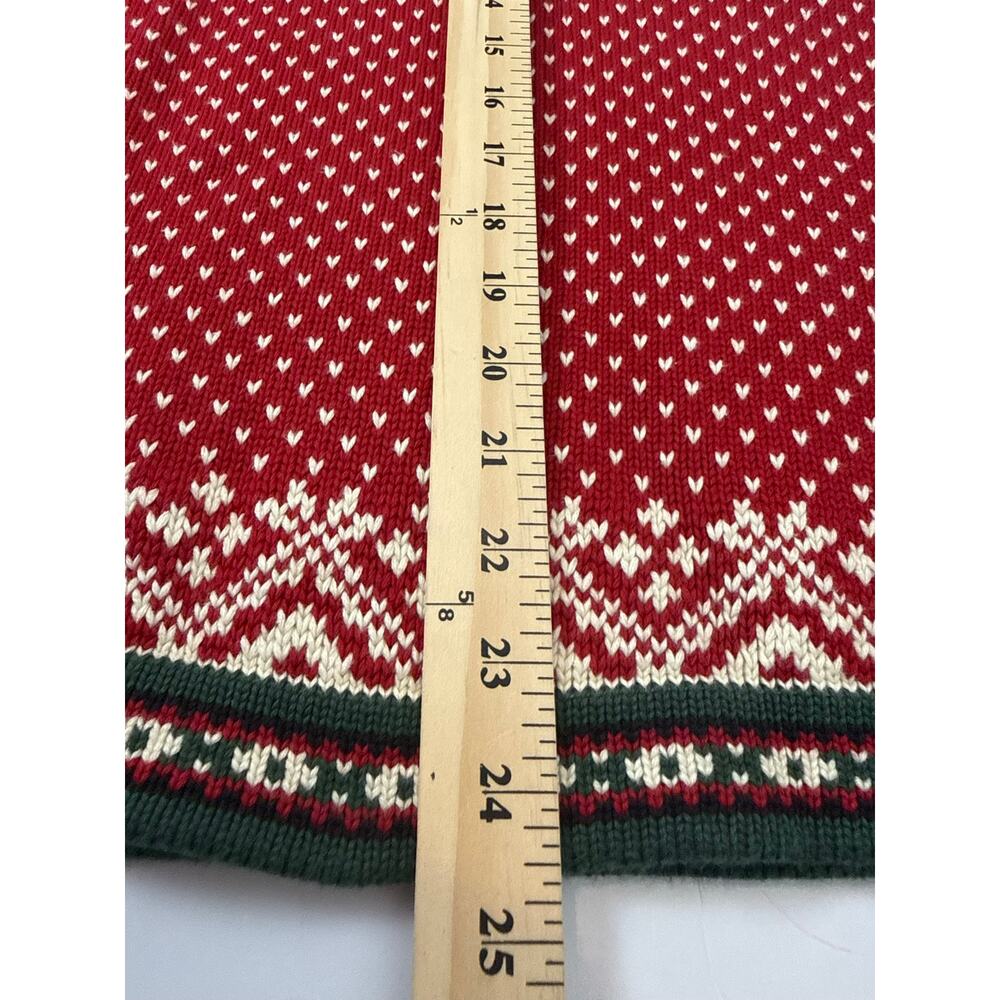 L.L.Bean Fair Isle Nordic Henley Sweater Large Red Cotton Snowflake - Picture 6 of 7